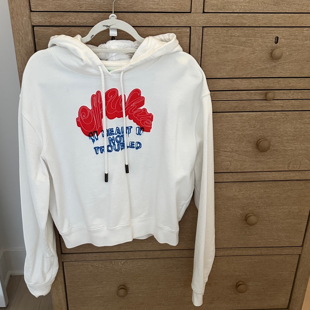 Off-White White Hoodie with Red and Blue Graphic